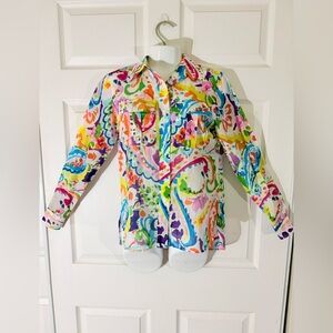 Ralph Lauren Watercolor Coastal Maximalist Resort Long Sleeve ButtonDown W XS.